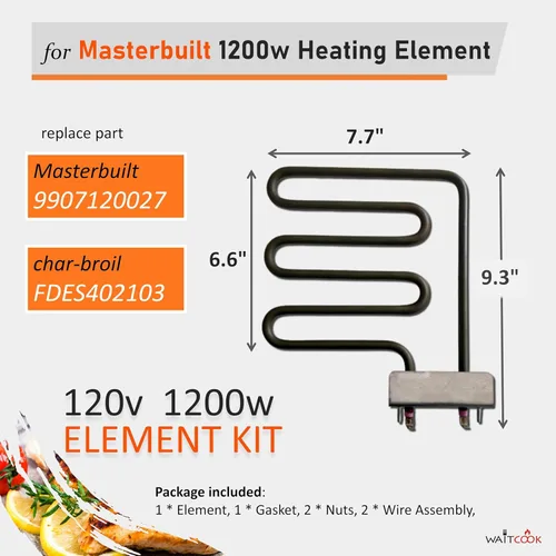 Miniatura 2 de Elemento calefactor eléctrico de repuesto de 800 vatios para ahumador eléctrico Char-Broil y Masterbuilt de 30 pulgadas de control digital