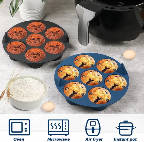 Miniatura 3 de Webake 2 piezas de molde para magdalenas de silicona para freidora de aire para hornear, antiadherente, moldes para huevos de silicona, moldes