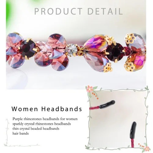 Miniatura 3 de Diademas barrocos de diamantes de imitación púrpura fina banda para el cabello con cuentas de cristal brillante para mujer (morado)