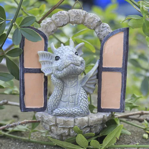 Miniatura 3 de SHOWFEICAT Adorno de jardín de dragón de resina, adorno para manualidades, estatua de hada, puerta, patio, arte al aire libre y jardín, luz solar