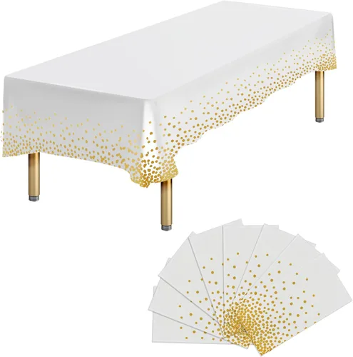 Miniatura 18 de Paquete de 4 manteles de plástico desechables azules y dorados para mesa rectangular, manteles desechables de 54 x 108 pulgadas, manteles
