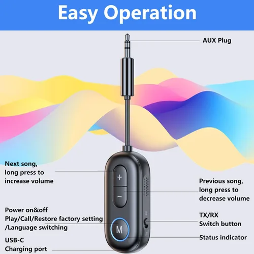 Miniatura 3 de SYENGKKY Transmisor Receptor Bluetooth 5.4 - Adaptador de audio inalámbrico Bluetooth 2 en 1 para auriculares o dispositivos BT - Adaptador de audio