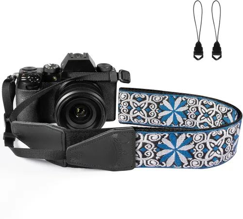 Miniatura 9 de Correa para cámara, tejido jacquard de 2 pulgadas, correas de hombro para todas las cámaras DSLR, hombres y mujeres, fotógrafos Azul Jacquard.