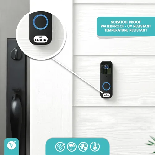 Miniatura 4 de Letrero pequeño de No Soliciting para casa, 9 tamaños pequeños compatibles con la mayoría de timbres de video, calcomanías mate resistentes a