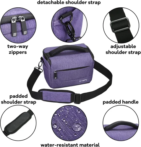 Miniatura 4 de G-raphy Funda compacta y ligera para cámara Nikon Canon, Sony, DSLR, SLR, sin espejo, con correas de extracción, para hombres y mujeres (morado)