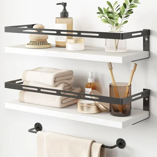 Miniatura 8 de YGEOMER - Estantes flotantes para organizador de baño sobre inodoro, estantes de baño montados en la pared con toallero, estante de pared