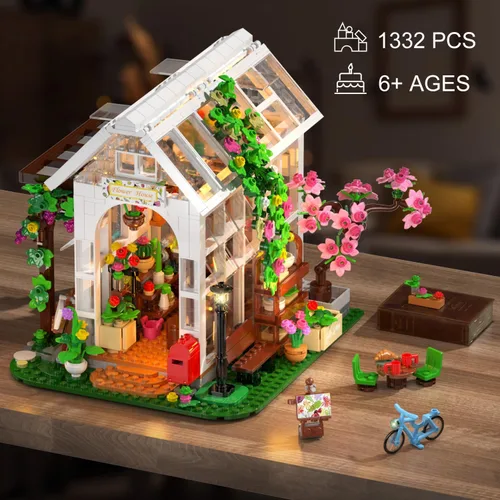 Miniatura 5 de HOGOKIDS Juego de construcción de casa de flores con luz LED, 1332 piezas de juguete de construcción de casa de jardín con flores, plantas