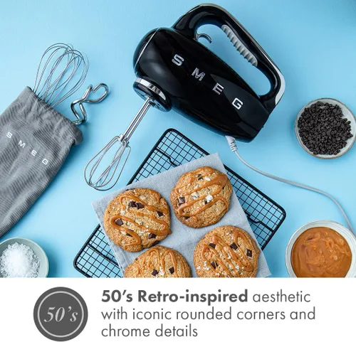 Miniatura 2 de Smeg Batidora de Mano Eléctrica Estilo Retro de los 50s en Negro con Juego de Batidores, Juego de Ganchos de Masa y Juego de Batidores