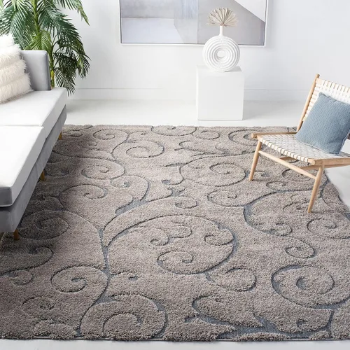 Miniatura 87 de SAFAVIEH - Alfombra de la colección Florida Shag - 10 pies redonda, color crema y beige, diseño de pergamino, no suelta pelusa y fácil de limpiar
