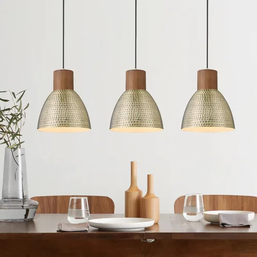 Miniatura 15 de ELYONA Lámparas colgantes martilladas para isla de cocina, lámparas colgantes pequeñas de madera maciza de 7 pulgadas, lámpara colgante de metal