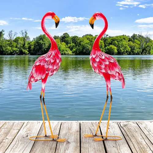 Miniatura 9 de Giantex Juego de 2 estatuas de jardín de grúa, esculturas de grúa de metal de pie, decoración de pájaro para césped, patio trasero, porche, patio