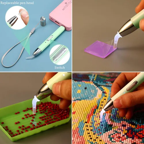 Miniatura 5 de Zonon 27 accesorios de arte con diamantes de imitación, incluye bolígrafo de pintura LED recargable por USB, 20 arcilla adhesiva, 5 puntas