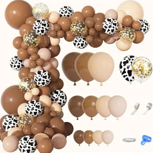 Miniatura 16 de Kit de Arco de Guirnalda de Globos de Vaquero Occidental de 170 Piezas, Globos de Confeti Negro y Marrón con Estampado de Vaca para Granja