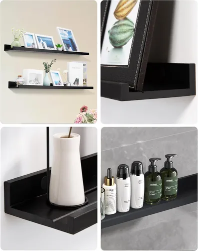 Miniatura 8 de MBYD Estantes flotantes de 36 pulgadas negros, estantes colgantes de madera, estante de repisa para fotos, estantes de repisa para fotos para pared