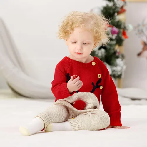 Miniatura 3 de Maemukilabe Suéter de punto de Navidad para bebé niño y niña, mono de manga larga, 1 pieza, ropa de otoño e invierno