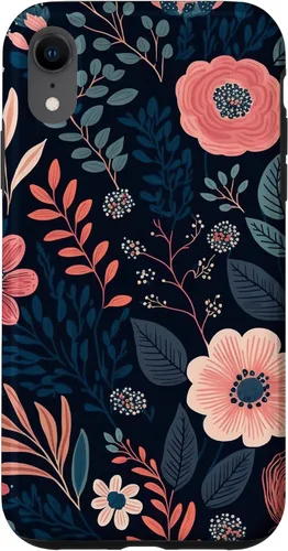Miniatura 24 de Boho Navy Blue and Pink Floral Botanical Pattern Flower Art Case for iPhone 17