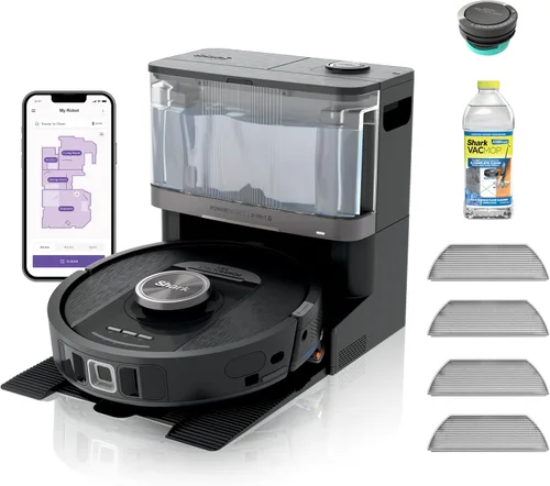 Shark PowerDetect NeverTouch, Autovaciado y Autollenado, Robot Aspirador y Mopa sin Bolsa, Capacidad de Suciedad de 30 Días, Base HEPA, Tanque de
