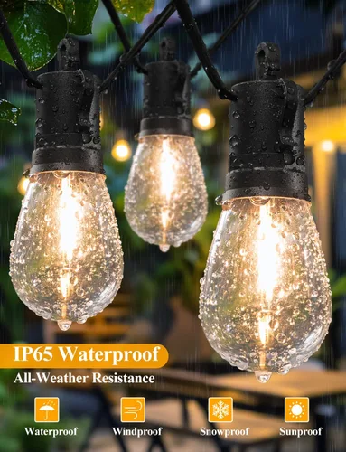 Miniatura 5 de Brightever Guirnalda de luces para exteriores de 25 pies impermeable, luces LED para patio con 8+1 bombillas Edison S14 inastillables, luces