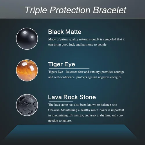 Miniatura 12 de DHQH Triple Protection Bracelet 8/10MM Hematite Black Agate Tigers Eye Stone Bracelet Crystal Jewelry Healing Bead Bracelets for Men Bring Luck