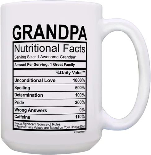 Miniatura 7 de Taza del día del padre para el abuelo con etiqueta de datos nutricionales, regalos divertidos para el abuelo de 11 onzas, taza de café, taza de té