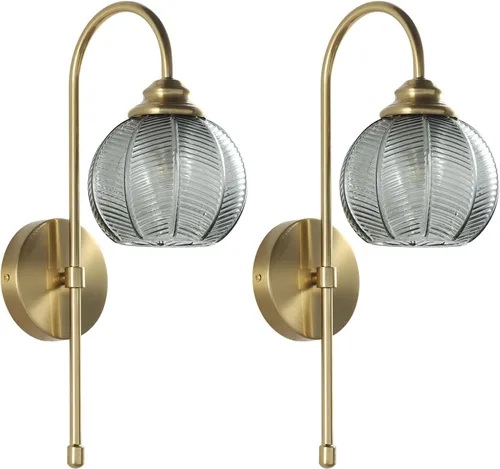 Miniatura 8 de KCO Lighting - Lámpara de pared vintage con globo de vidrio verde y brazo de latón cepillado - Aplique de globo grande, acabado dorado - Lámpara