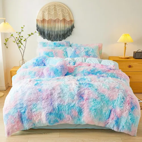 Miniatura 17 de Besfunny Juego de funda de edredón de felpa mullida y acuática Twin Set – Juego de ropa de cama de piel sintética de felpa acuática de 2 piezas