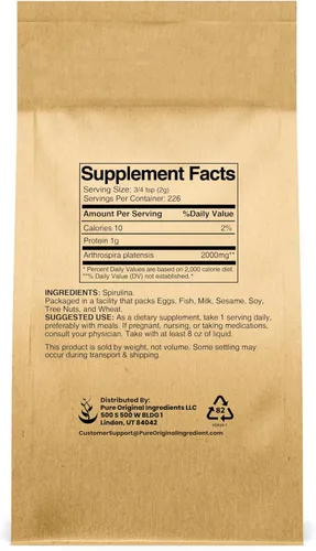 Miniatura 2 de PURE ORIGINAL INGREDIENTS Polvo de espirulina (1 lb) Superalimento de algas verdes con ficocianina