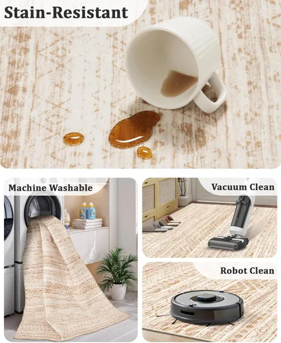 Miniatura 4 de Miukiki Alfombra marroquí lavable de 2 x 3 pies para sala de estar, antideslizante, plegable, grande y suave, para comedor y dormitorio