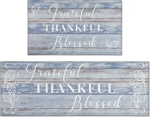Miniatura 17 de Grateful Thankful Blessed - Juego de 2 alfombras de cocina antideslizantes beige y alfombrillas acolchadas cómodas para cocina, suelo de cocina