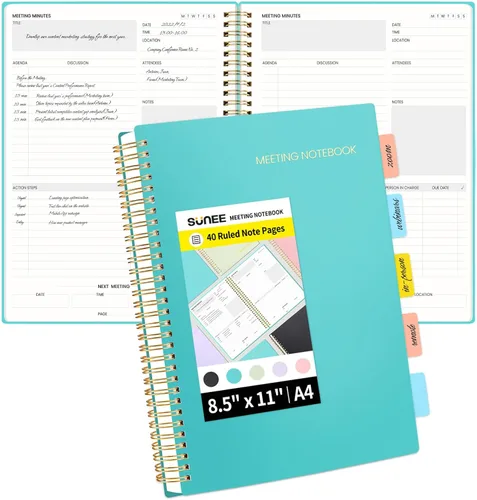 Miniatura 19 de SUNEE Cuaderno de reuniones para el trabajo con pestañas adhesivas, 160 páginas, planificador de proyectos de tamaño A4, agenda de reuniones en Negro