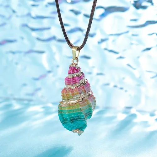 Miniatura 3 de Collar con colgante de concha de concha de mar natural con cadena de cuerda de 27 pulgadas de largo (25 estilos)