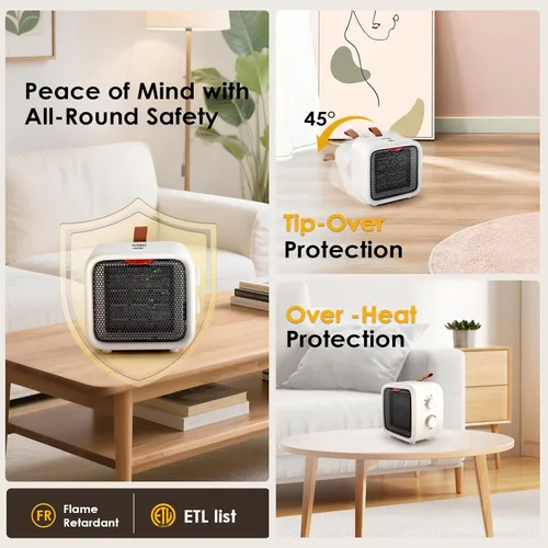 Miniatura 3 de CTSC Calentador de espacio, calentadores de espacio de 1500 W para uso en interiores con termostato, material de calefacción PCT de alta eficiencia