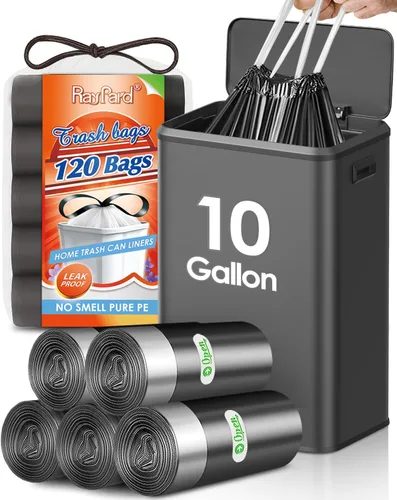 Miniatura 12 de 120 bolsas de basura pequeñas con cordón de 2.6 galones, bolsas de plástico pequeñas y fuertes para botes de basura de 7.5 a 10 litros