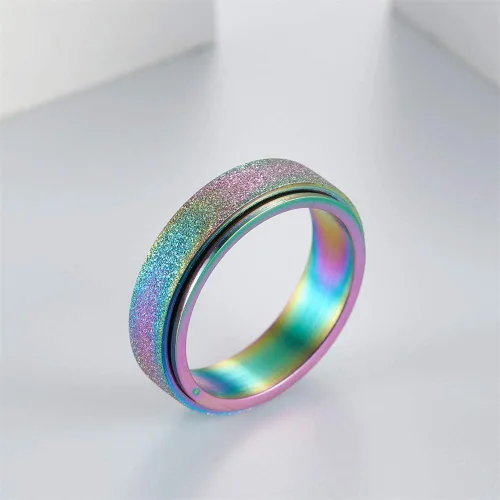 Miniatura 5 de WLPCIV Anillo de ansiedad para mujeres y hombres, anillo giratorio de acero inoxidable, anillos de arena con acabado con purpurina para aliviar