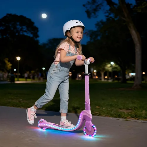 Miniatura 5 de Patinete de 2 ruedas, scooter para niños con ruedas y cubierta iluminadas, altura ajustable, 2 ruedas para niños de 5 a 7 años, scooters para niños