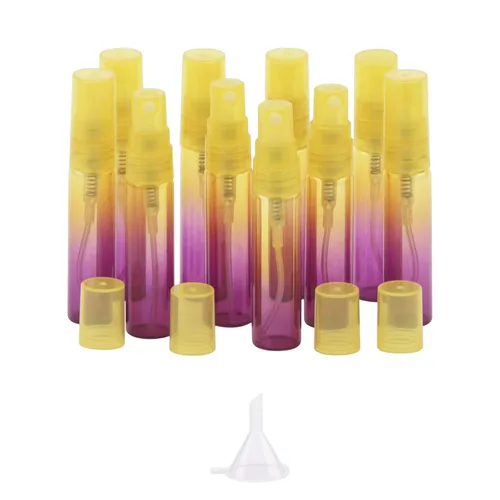Juego de 10 botellas pulverizadoras de muestra, botellas de vidrio vacías de 0.17 onzas líquidas con embudo, pequeños frascos rociadores Gradiente