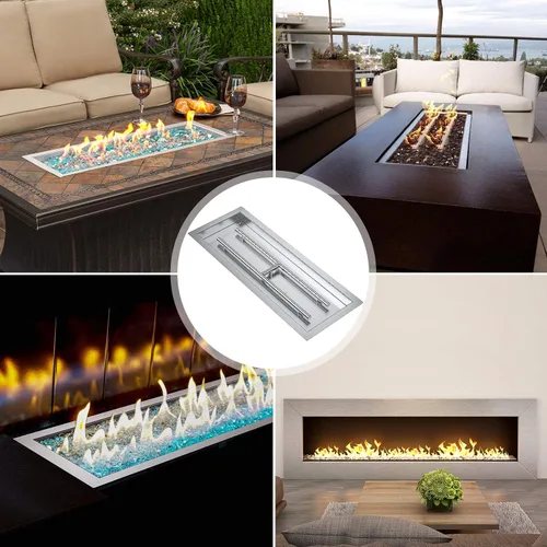 Miniatura 7 de Skyflame Sartén rectangular de acero inoxidable con quemador para interiores y exteriores, área de combustión de 30 x 10 pulgadas