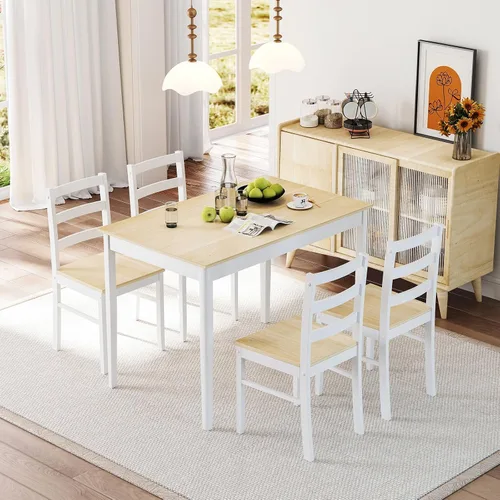 Miniatura 12 de NAFORT Juego de mesa de comedor de 5 piezas para 4, juego de 4 sillas de mesa de cocina de madera maciza, juego de comedor moderno de mediados