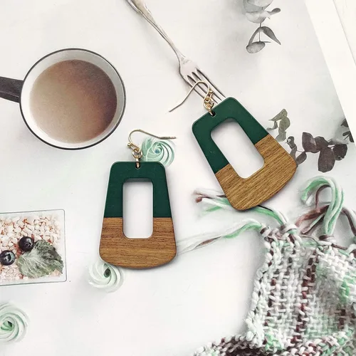 Miniatura 2 de COIRIS Pendientes colgantes de aro empalmados de resina de madera natural para mujer