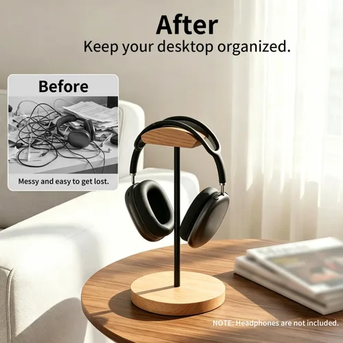 Miniatura 5 de Soporte para auriculares, de madera y metal, gancho de montaje para videojuegos, soporte de escritorio para auriculares, soporte de artesanía