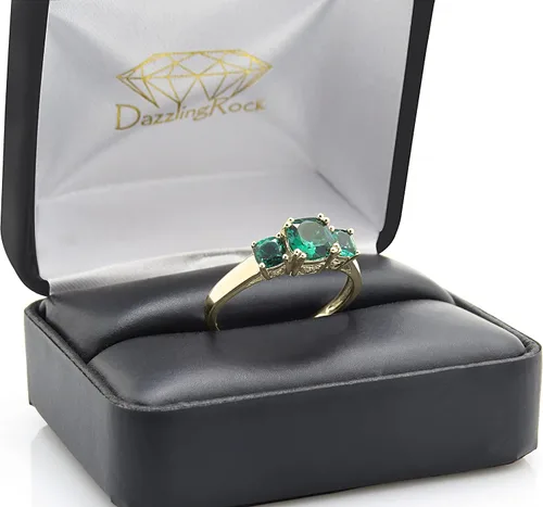 Miniatura 41 de Dazzlingrock Collection Anillo de boda de 3 piedras preciosas creadas en el centro de cojín de 0.04 quilates y diamante blanco natural redondo