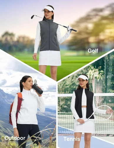 Miniatura 7 de fit space Chaleco Softshell para mujer, atlético, cálido, sin mangas, con bolsillos con cremallera, ciclismo, correr, golf