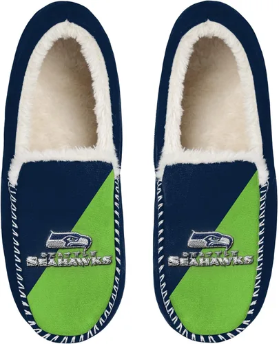 Miniatura 7 de FOCO NFL - Pantuflas tipo mocasín unisex para adultos, con licencia oficial, con logotipo primario, con forro de sherpa