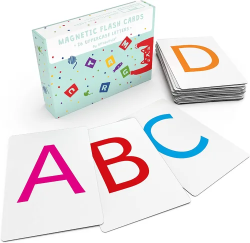 Miniatura 10 de Attractivia Tarjetas Magnéticas de Letras Grandes del Alfabeto ABC - 52 Letras Resistentes Grandes en Mayúscula y Minúscula, Negro - para Maestros