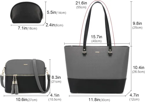 Miniatura 2 de Juego de 3 bolsas de mano para mujeres bolsa tipo tote para llevar colgada del hombro, bolso satchel y bolso hobo