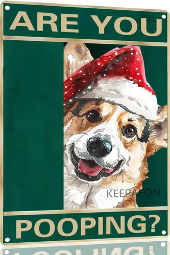 Miniatura 21 de Letrero de metal con texto en inglés "Beagle" Are You Pooping de 12 x 8 pulgadas, letrero de Navidad vintage, con sombrero de Papá Noel, divertido