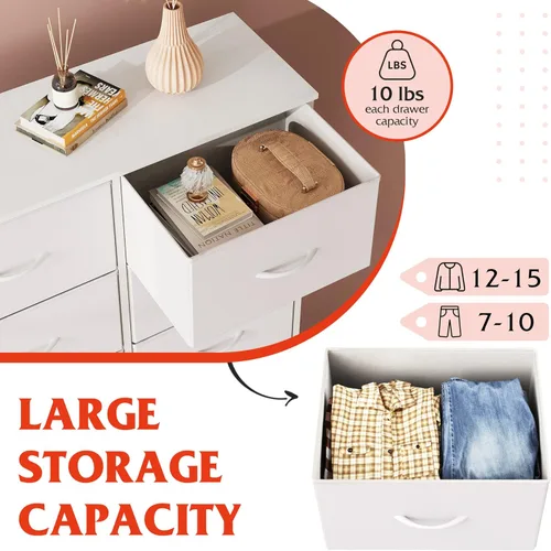 Miniatura 5 de WLIVE Cómoda blanca para dormitorio, cómoda doble de 6 cajones, torre de almacenamiento de tela con cubos de tela, cómoda para armario, sala