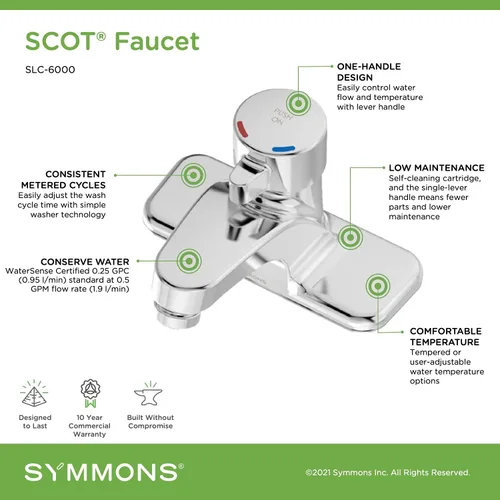 Miniatura 2 de Symmons SLC-6000 SCOT Grifo de lavabo con dosificación de una sola manija central de 4 pulgadas en cromo pulido (0.5 GPM)