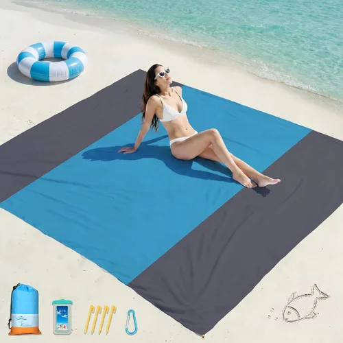 Famstar Beach Blanket Oversized Extra Large 78"X81"/10'X9',Waterproof Sandproof Beach Blanket 2-8 Adults Lightweight Durable for Travel Camping