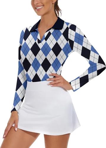 Miniatura 3 de Soneven Camisas de golf de manga larga para mujer que absorben la humedad, cuello en V, camisas polo de golf sin cuello